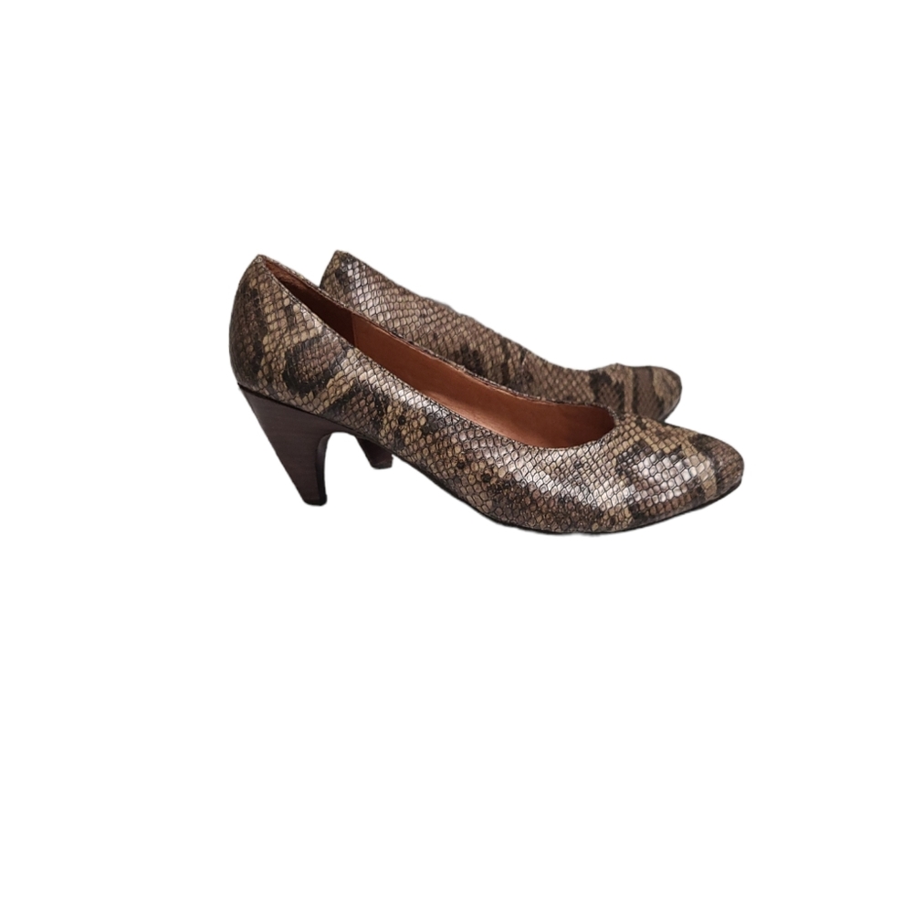 Anthropologie Schuler & Sons brown/taupe snakeskin heels, size 8-1/2 - Picture 2 of 7